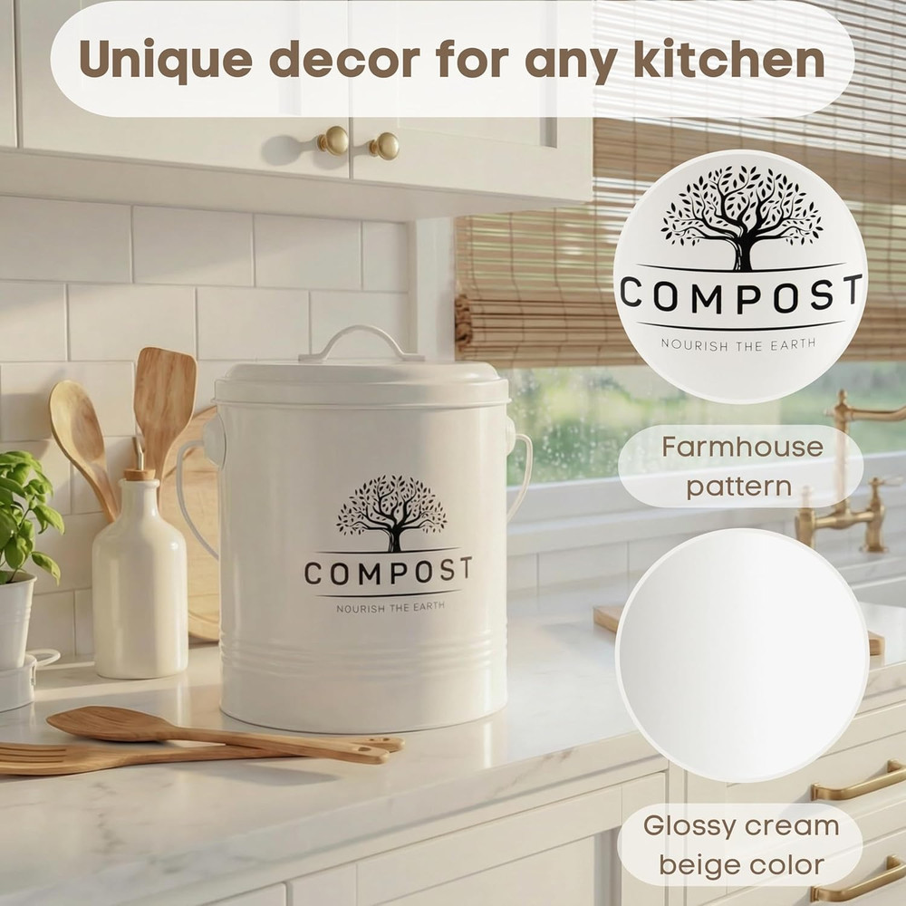 Kitchen Compost Bin, 1.3 Gallon Countertop Compost Bin with Lid, Indoor Compost
