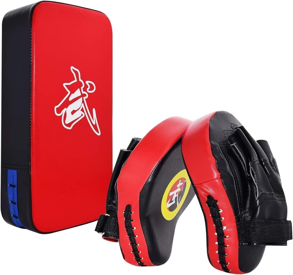 Taekwondo Kick Shield with 2 Punching Mitts - Durable Red Training Set