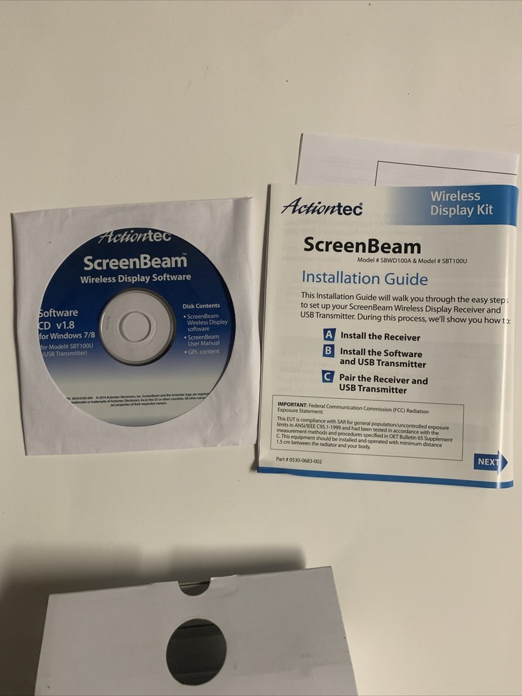 Actiontec ScreenBeam Kit Wireless Display Receiver +USB Transmitter SBWD100KIT01