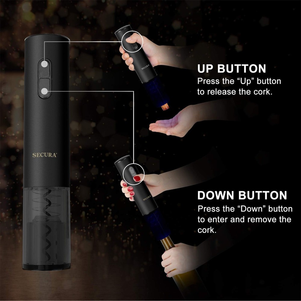 Secura Electric Wine Opener, Automatic Bottle Corkscrew Black