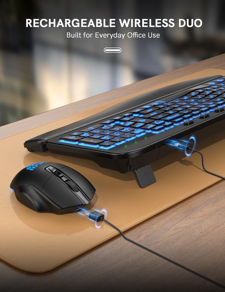 Ergonomic Wireless Keyboard and Mouse Combo - Wave Keyboard with Soft Leather...