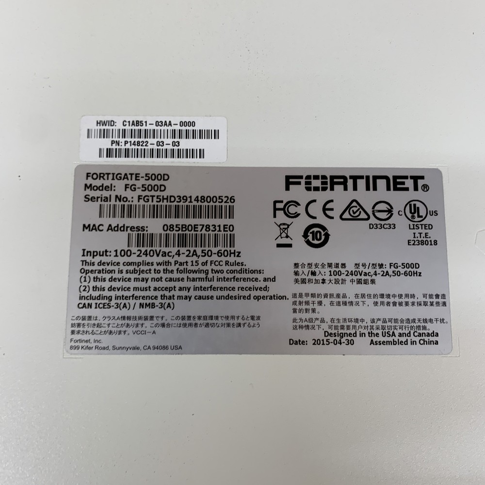 FORTINET FG-500D FortiGate 500D Includes 1x SFP Unit - TESTED WORKING