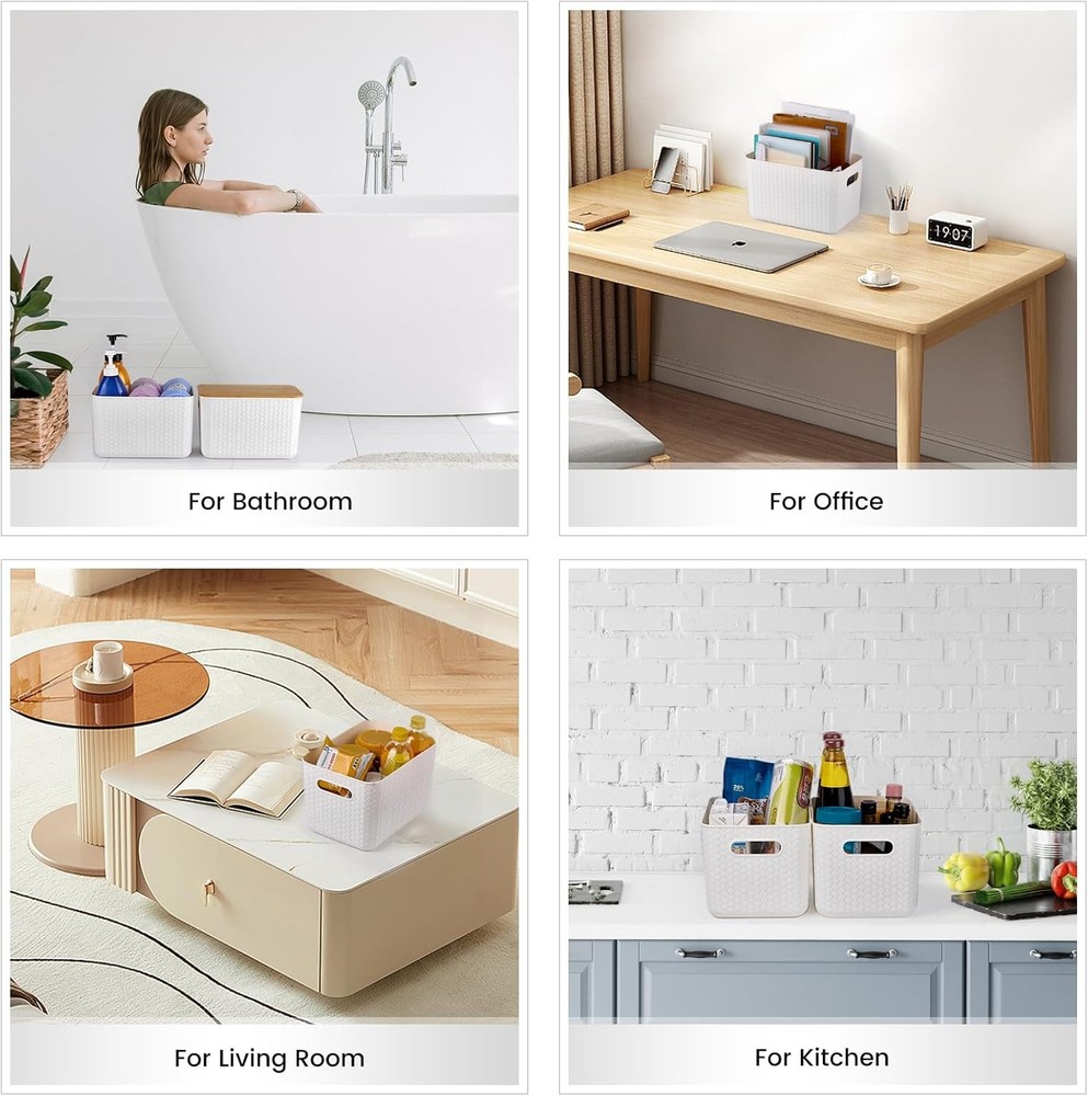 NEW.4-Piece Storage Box Set with Bamboo Lids- Stackable Storage Containers.White