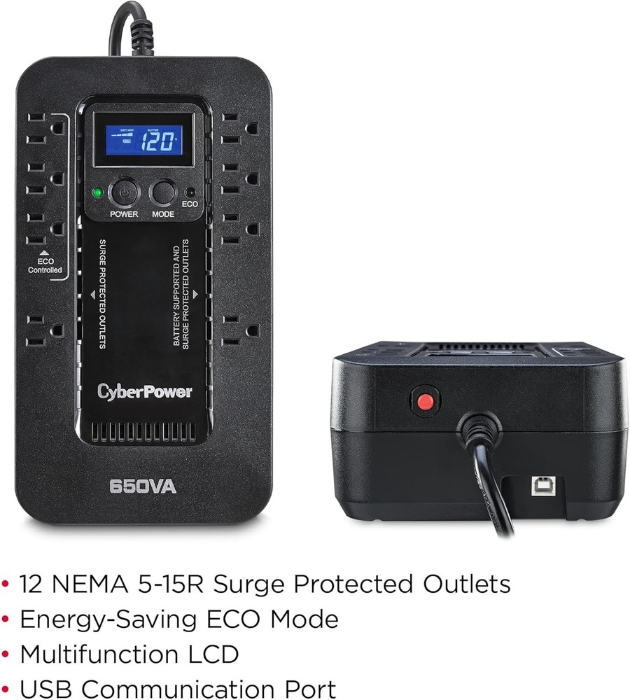 Battery Backup Surge Protector UPS System Compact