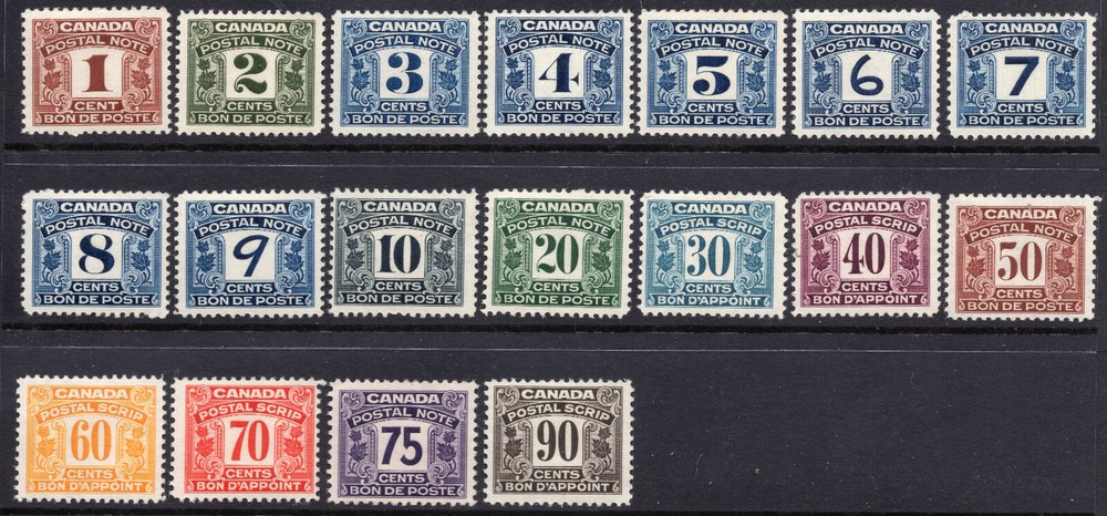 Canada FPS2/22 MH Postal Note/Scrip 1932-48 First Issue, with key 75c value