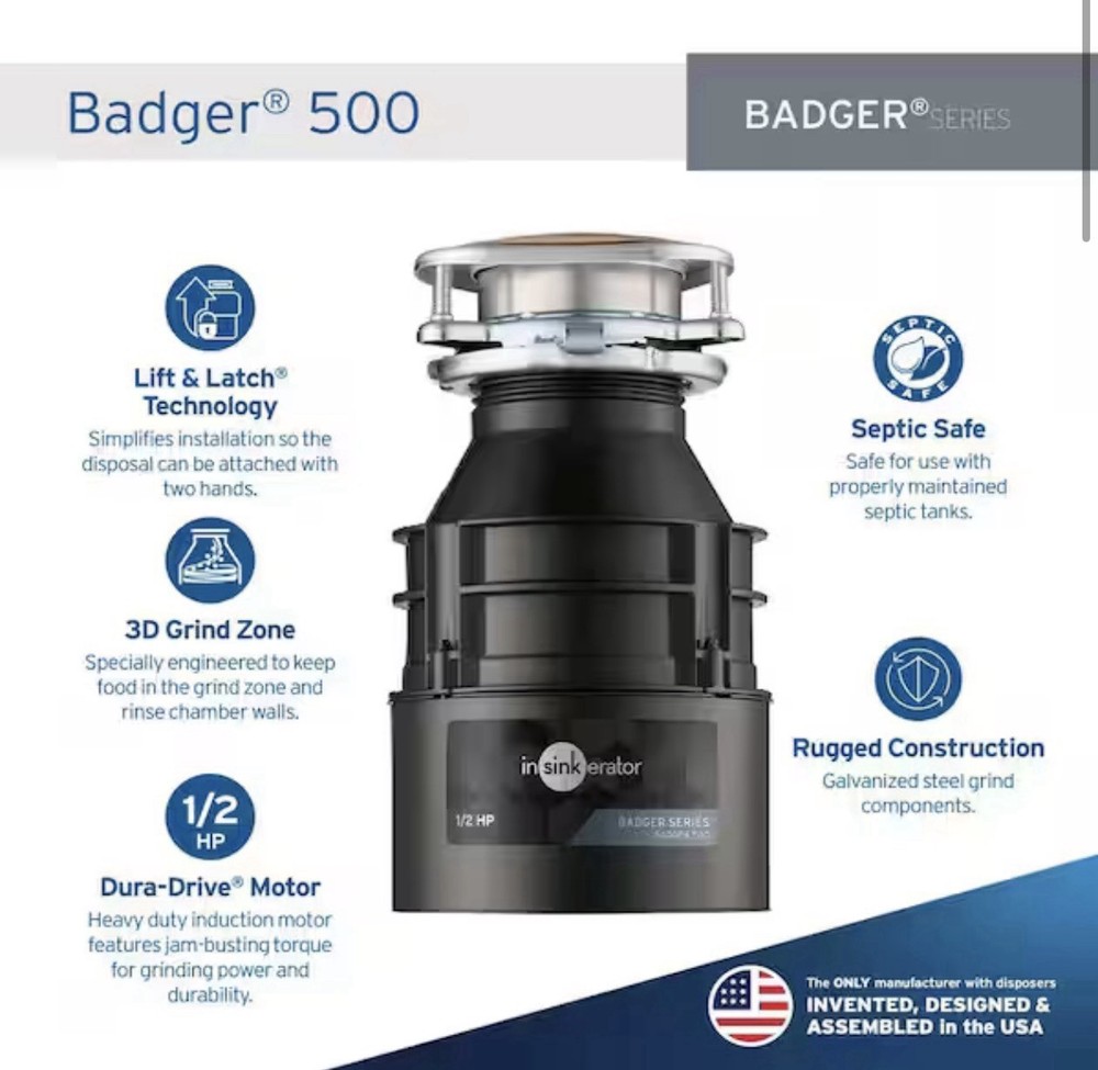 InSinkErator Standard Series Badger 50 1/2 HP Garbage Disposal Kitchen