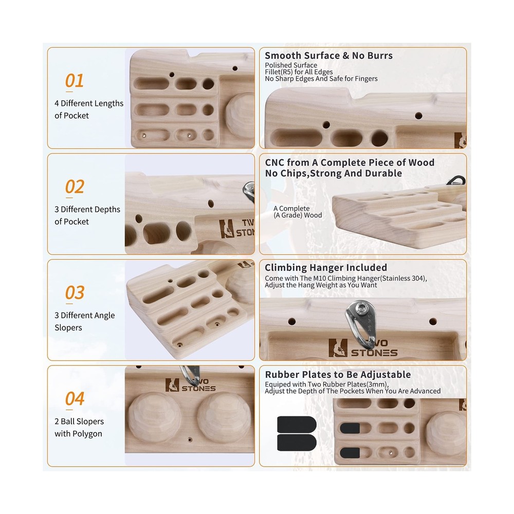 TWO STONES Hangboard Rock Climbing Pull Up Bar for Climbing, Fingerboard Clim...