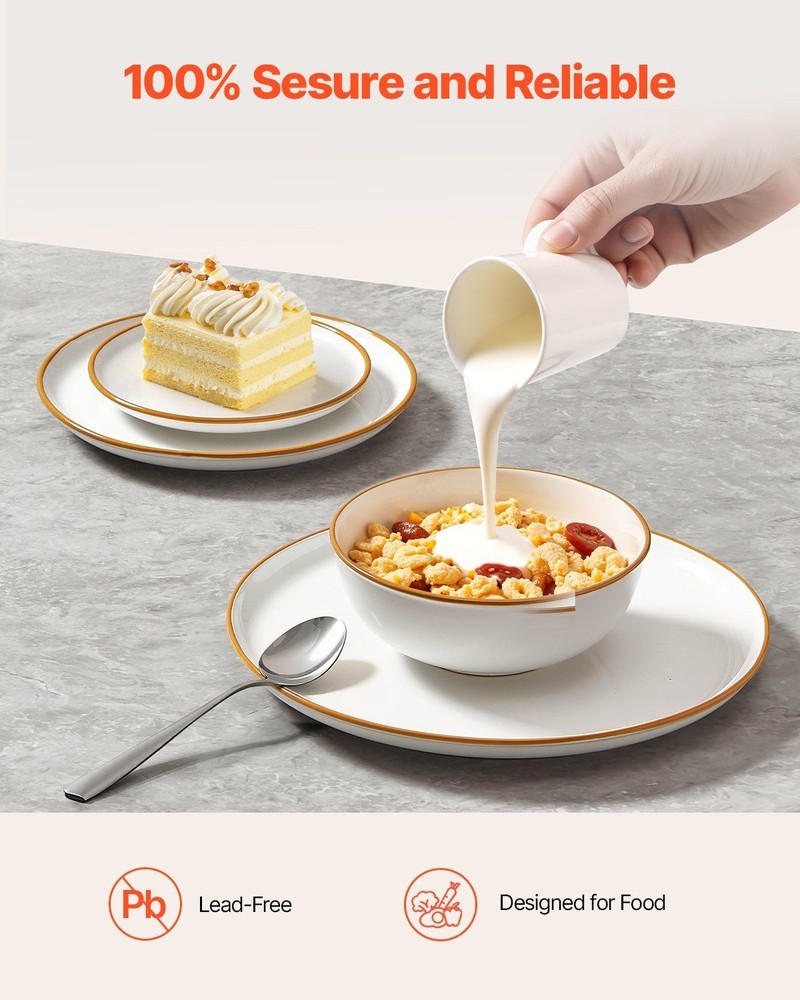 32-Pc Ceramic Place Setting Set for 8, White, 6.4–10.6in
