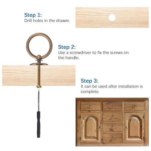 2PCS Solid Antique Brass Cabinet Pulls Ring Drawer Pulls, Antique Style