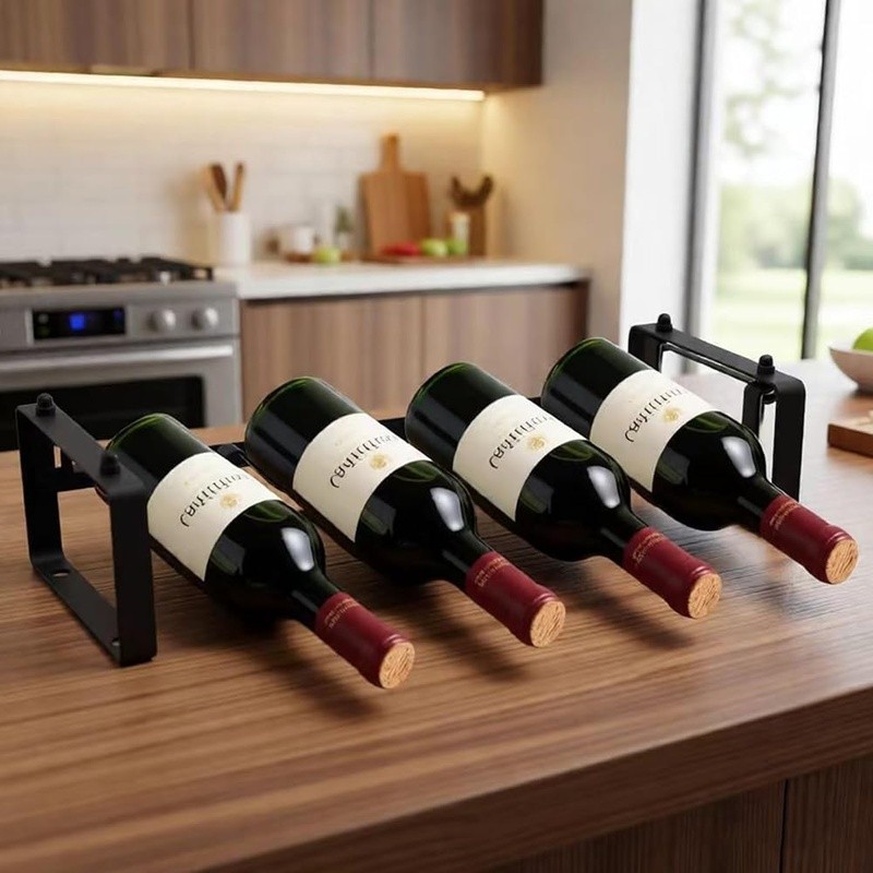 Compact Wine Rack 4 Bottles Small Space Stackable Metal Organizer Durable Design