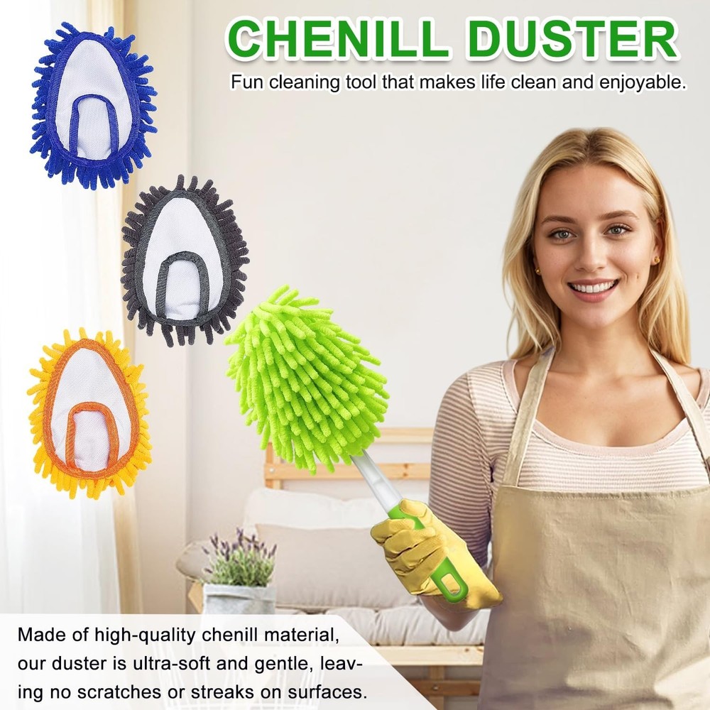 16 Inch Microfiber Duster Kit with 4 Pcs Duster Head, Feather Dsters, Washabl...
