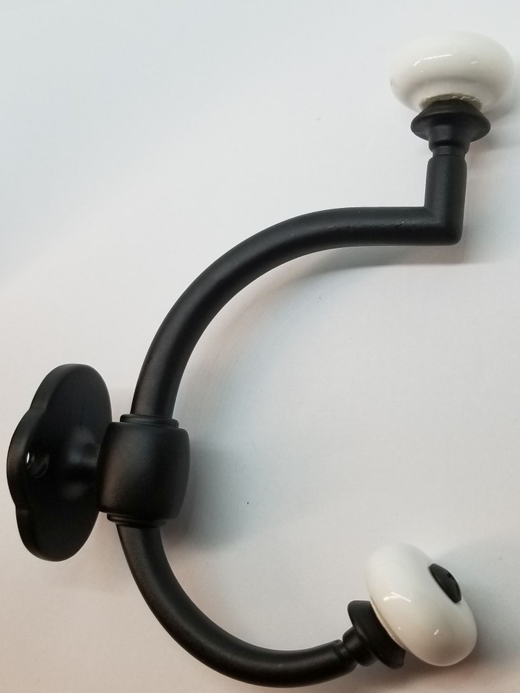 Flat Black Cast Double Front Mount Coat Hook Porcelain Knobs old classic antique
