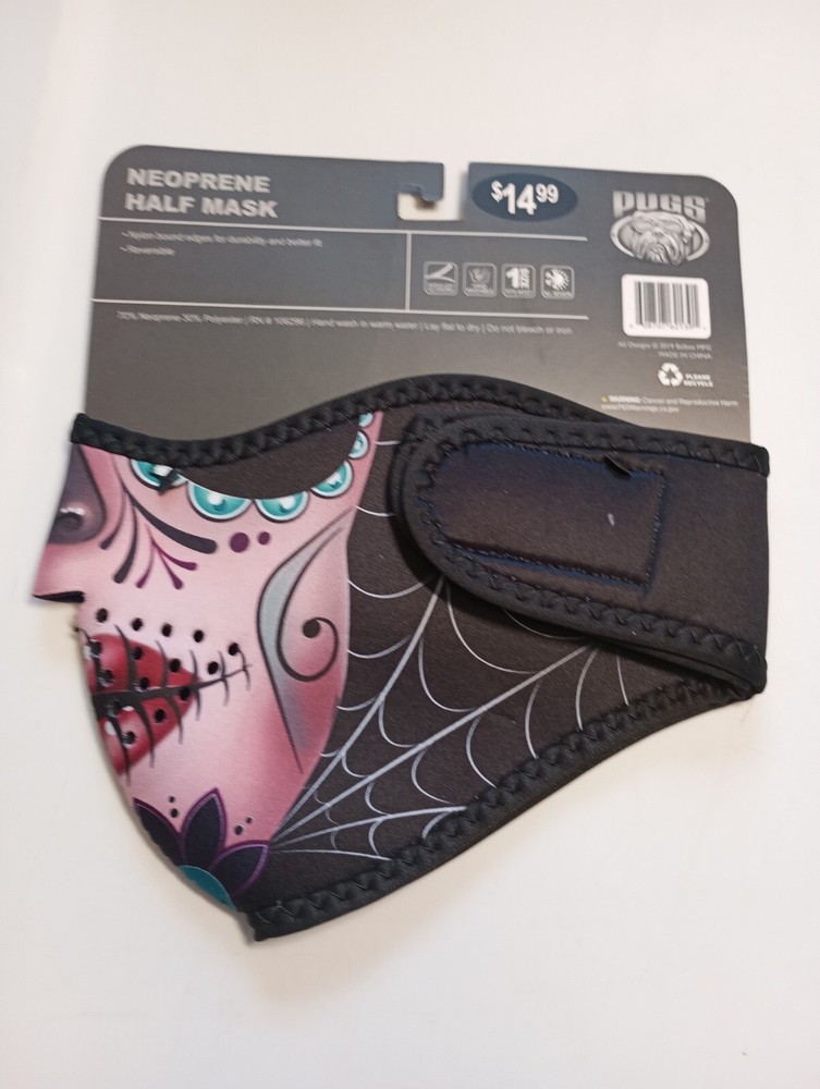 Sugar Skull Pattern Neoprene Half Mask Zan Headgear with Tags