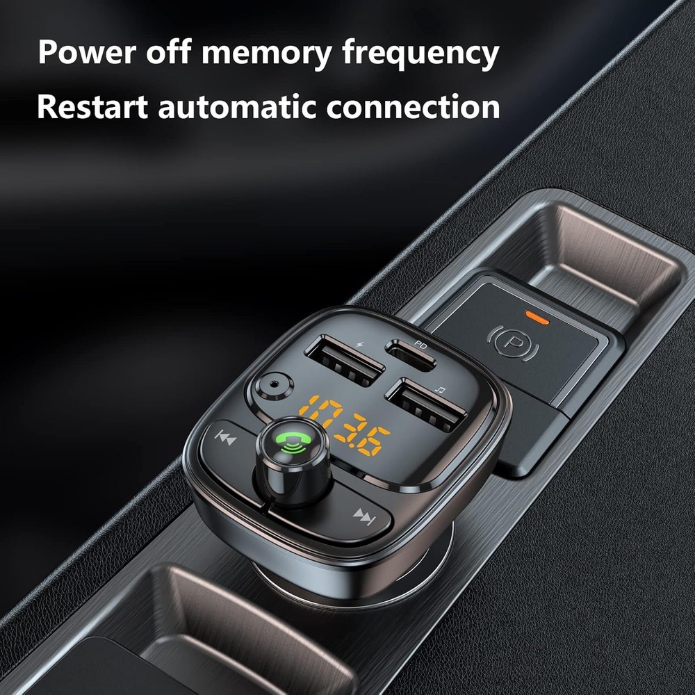 42W Bluetooth FM Transmitter with Noise Cancelling & Fast Charging for iPhone
