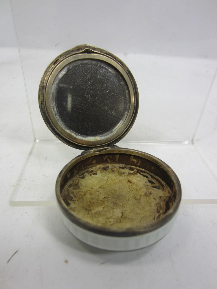 Antique Sterling Guilloche Enamel Pill Box- Spider Web Design