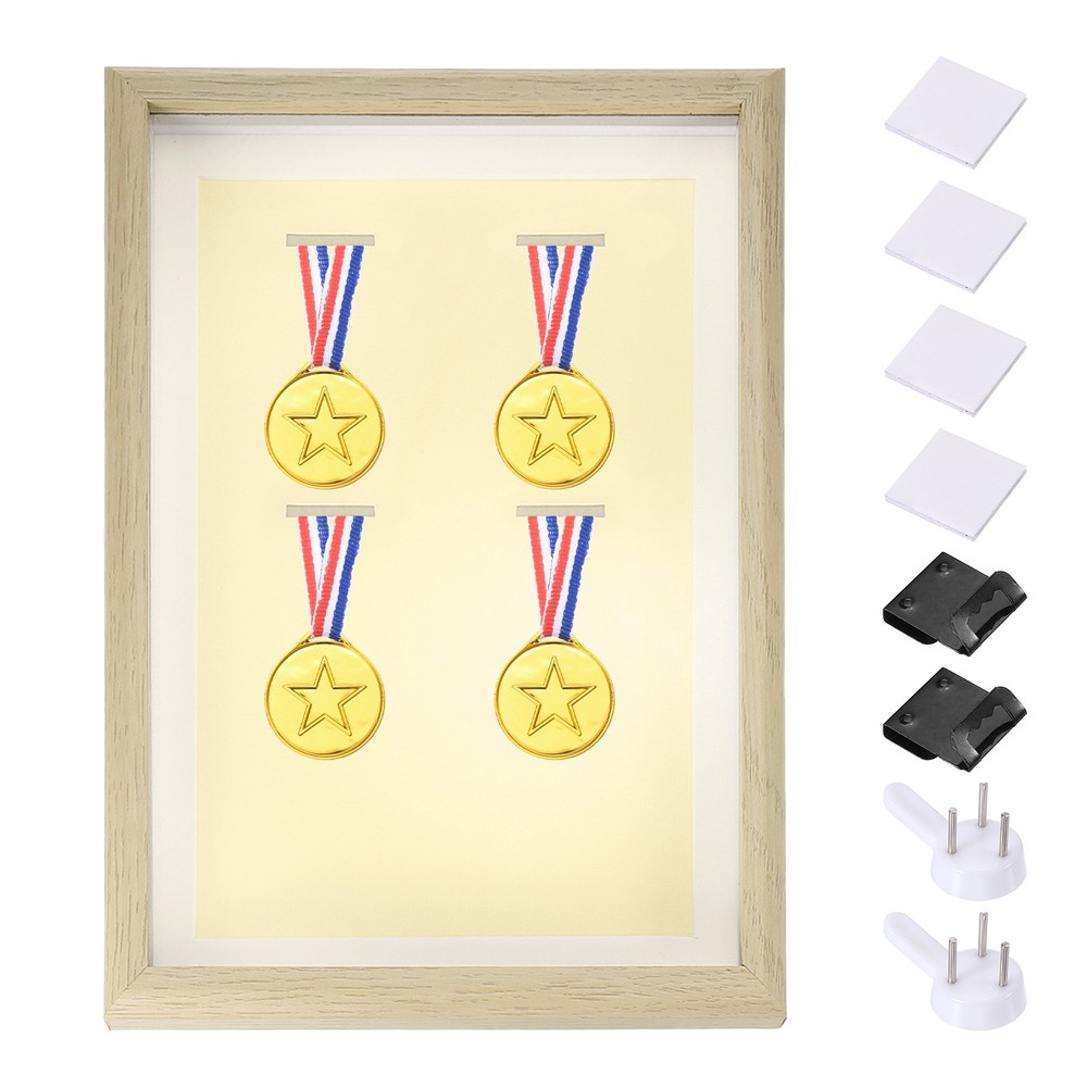 13x9\" Vertical Shadow Frame with Pins and 4 Stickers, White