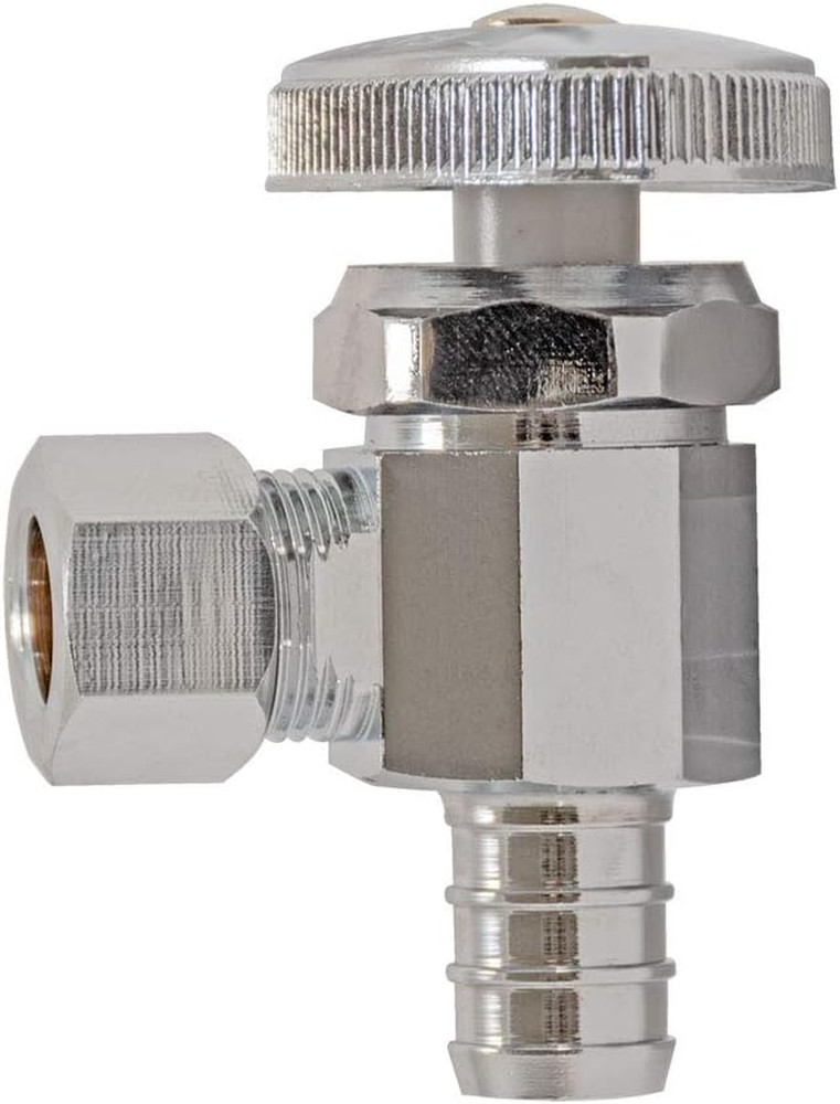 1/2 inch Crimp PEX x 3/8 inch OD Compression Multi-Turn Angle Stop Valve, Brass