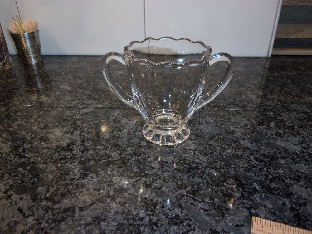 VINTAGE CLEAR SUGAR SERVER CONTAINER - CLASSY - TWO HANDLES -