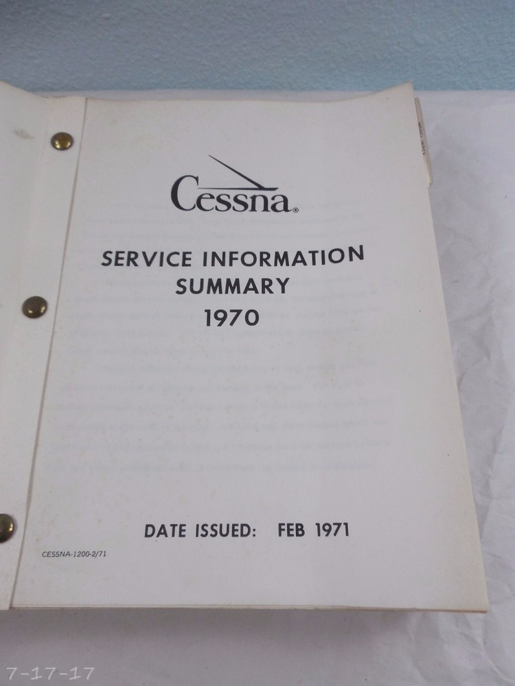 1970 Cessna Service Information Summary Catalog Manual