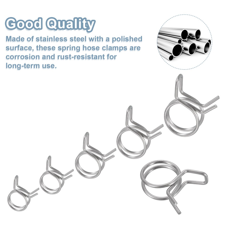 20Pcs 15mm/0.59inch Double Wire Spring Hose Clamp, Adjustable Spring Clips