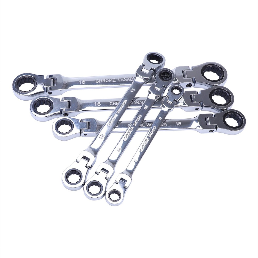 Double Box End Ratcheting Wrench Flex-Head 6PCS Spanner Set Metric Universal New