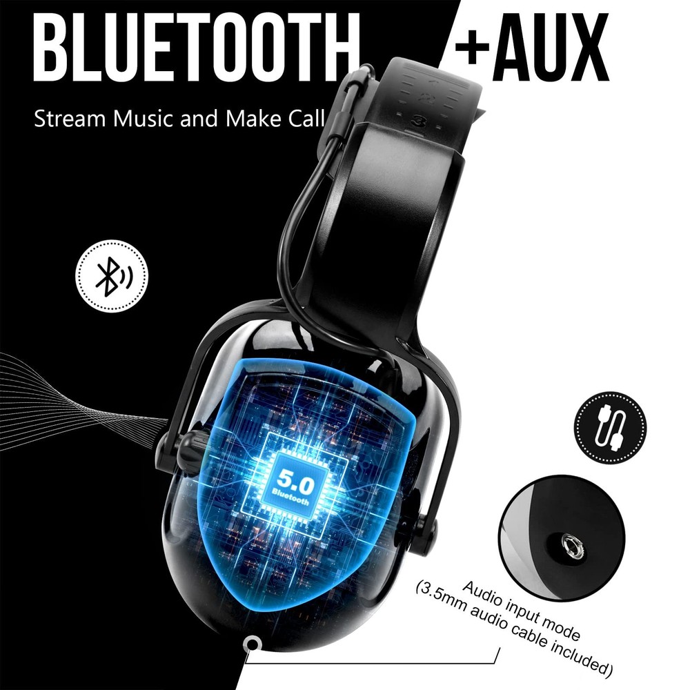 Muffpro Bluetooth Hearing Protection Ear with Large, Black