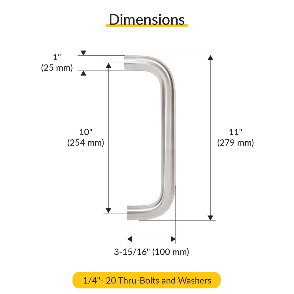 Brixwell Solid Pull Handle 11" Length 10" CTC Brushed Stainless Steel Finish