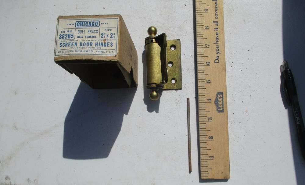 Vintage Chicago Screen Door Hinge Adjustable Spring Tension 2-3/4” Brass NOS