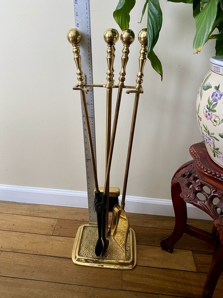 Vintage Fireplace Brass 4 Piece Tool Set 30'' Tall