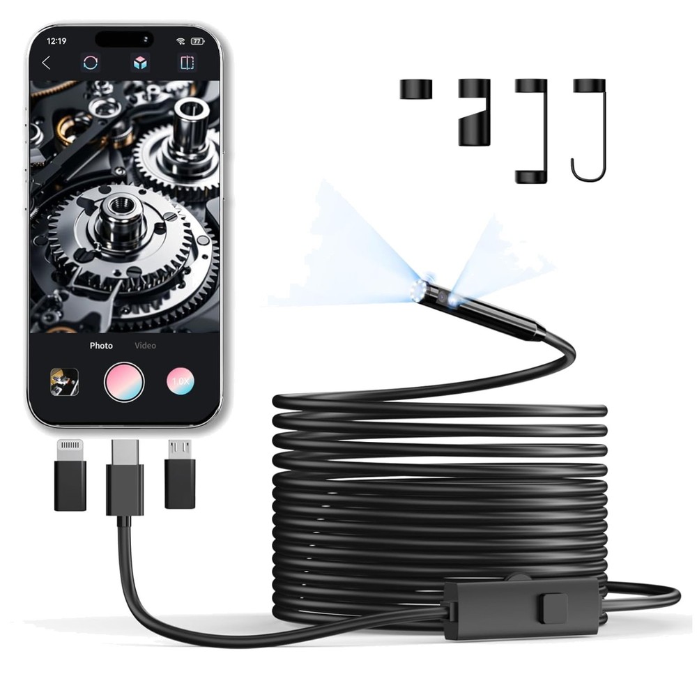 Semi-Rigid Snake Camera for Android iPhone, Dual Lens