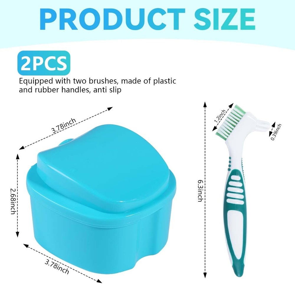 KISEER 2 Pack Denture Bath Case Cup Box 4 Piece Set, Light Blue and