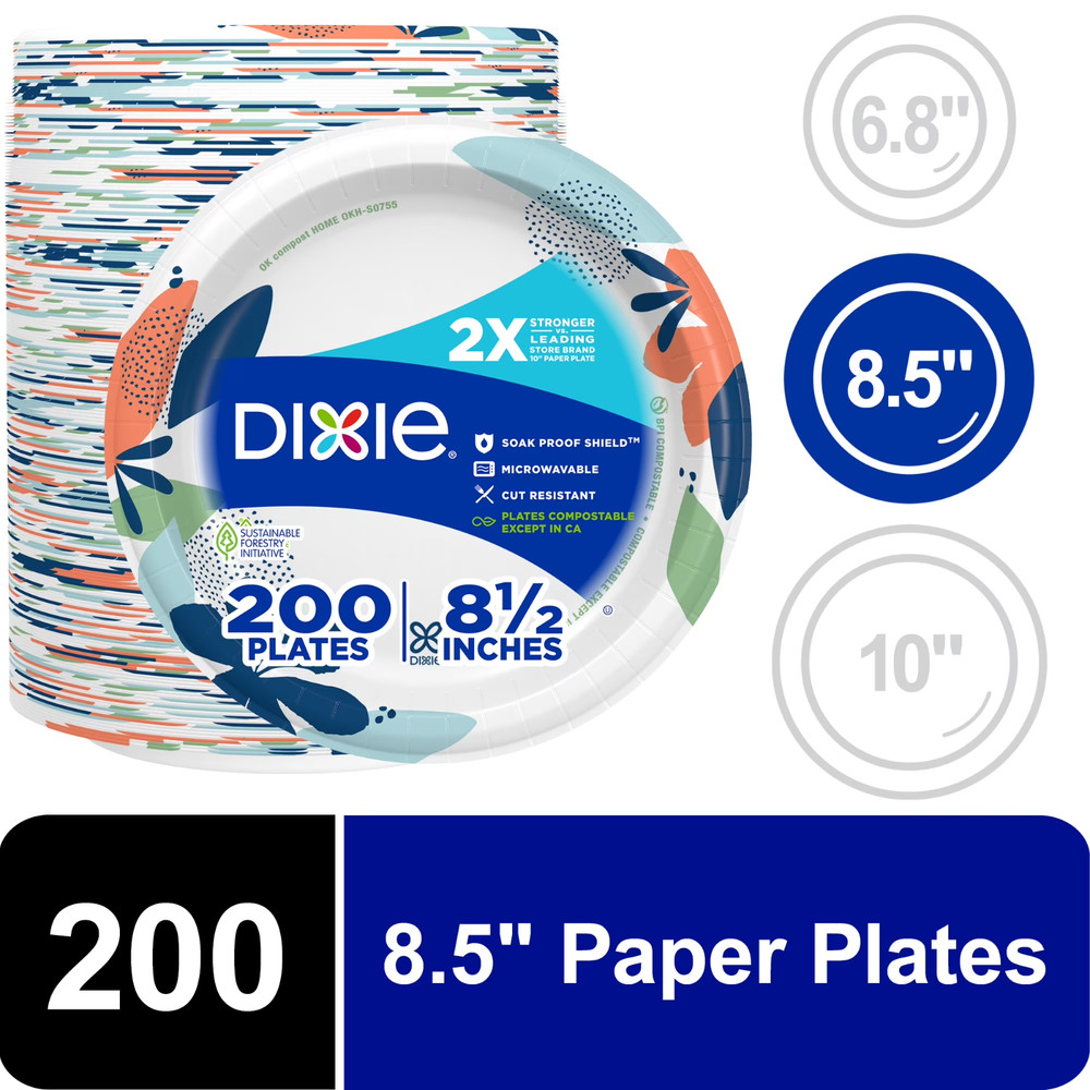 Dixie Disposable Paper Plates, 8.5", Multi-Color, 200 Count