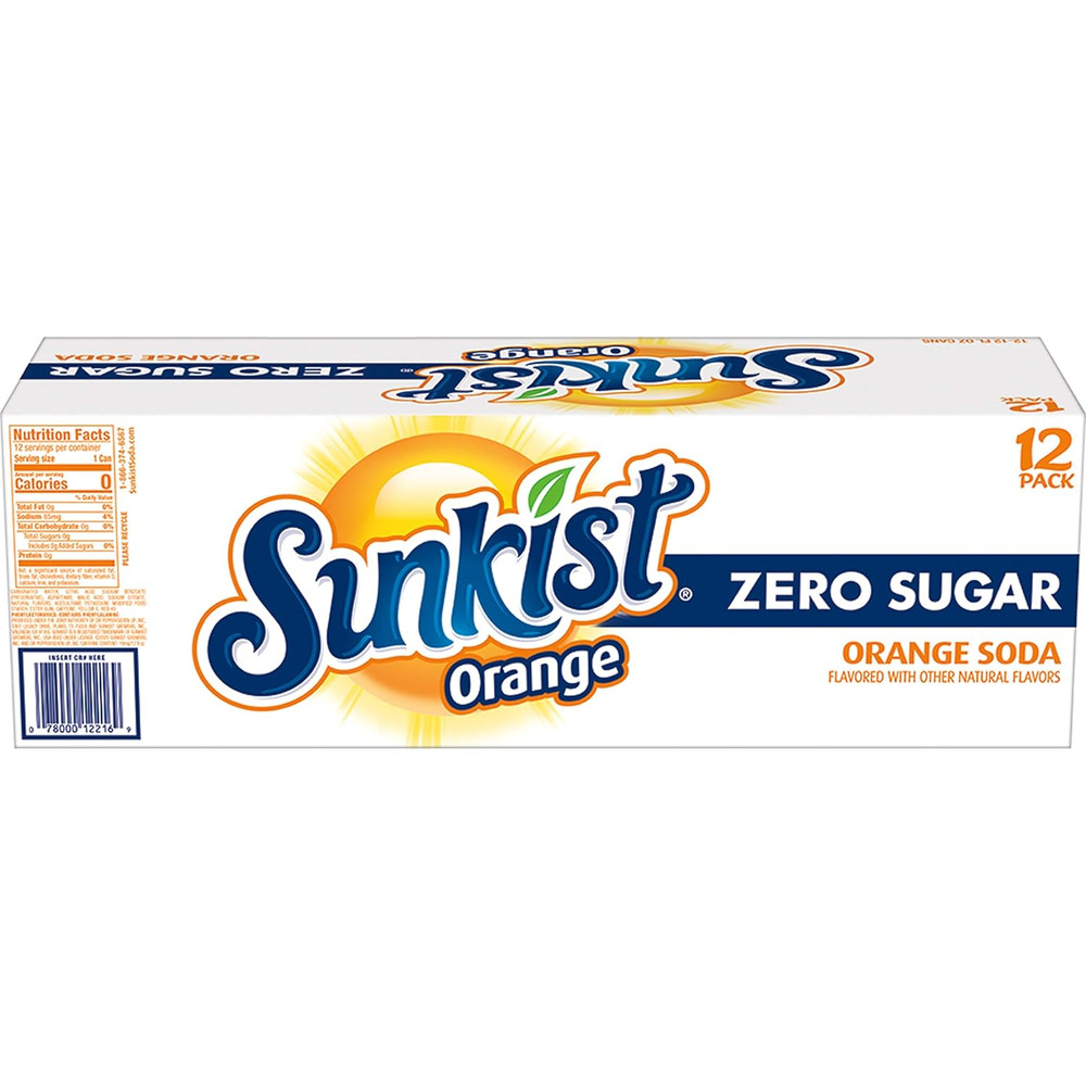 Sunkist Zero Sugar Orange Soda, 12 Fl Oz Cans, 12 Pack