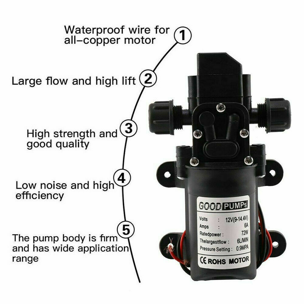 12V Water Pump 130PSI Self Priming Diaphragm High Pressure Automatic Switch
