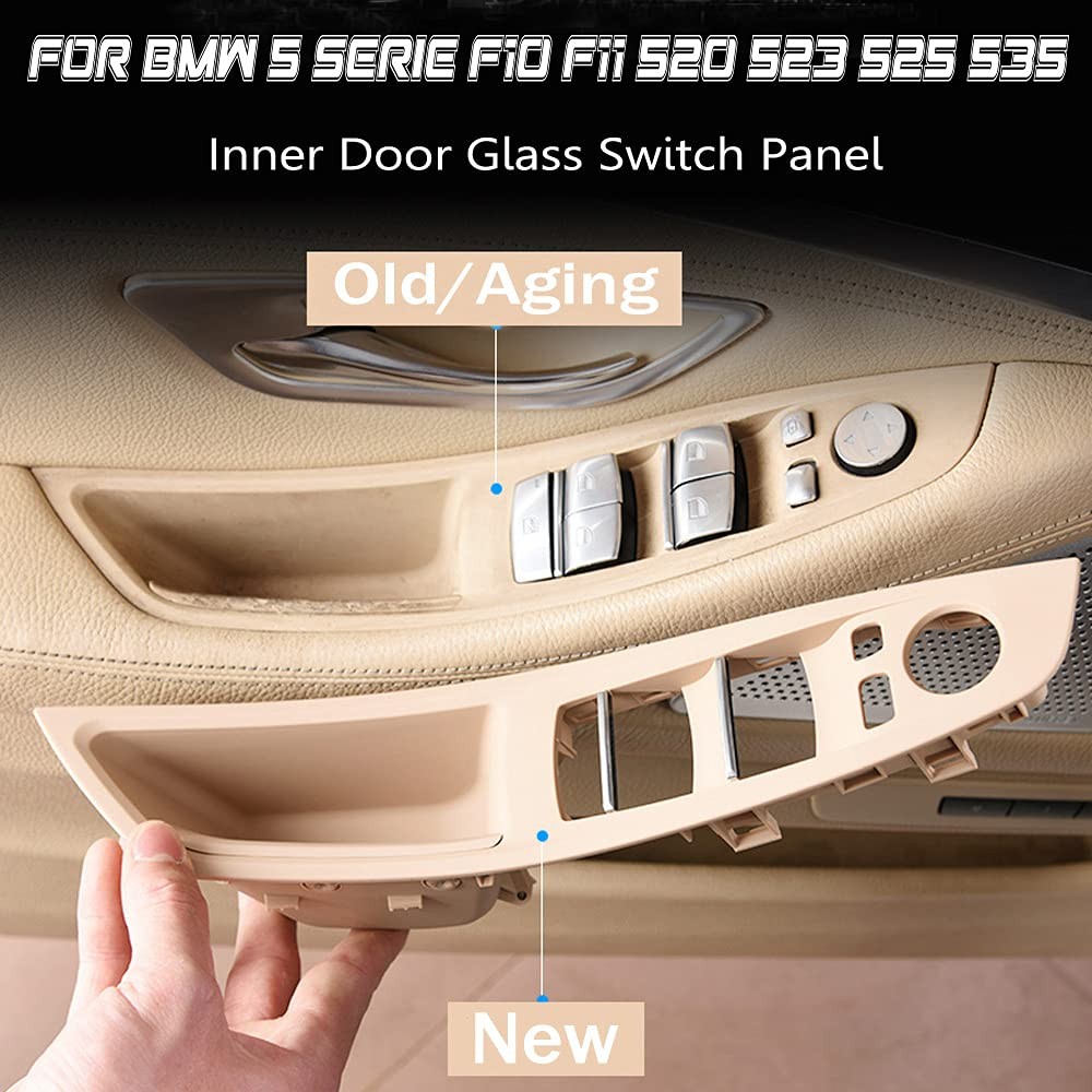 Window Switch Panel Door Handle Compatible with BMW 5 Series 2010-2016 Beige