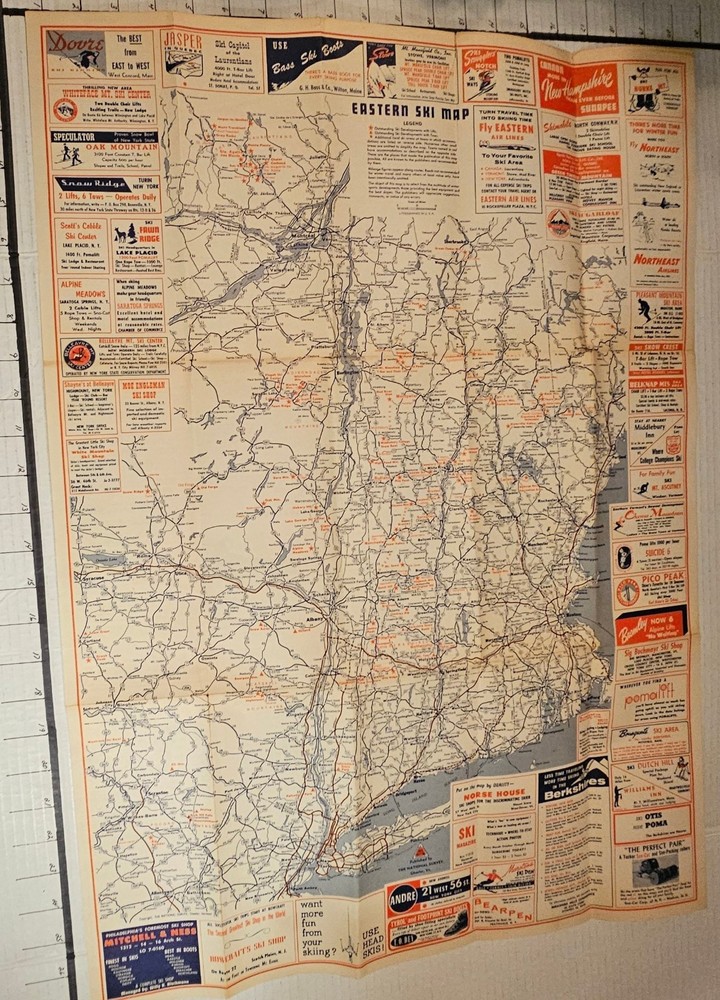 1958 EASTERN SKI MAP GUIDE. See Description For More.