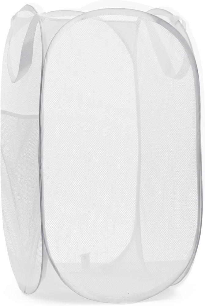 Collapsible Mesh Pop-Up Laundry, Hamper Wide Opening, Side Pocket, White...