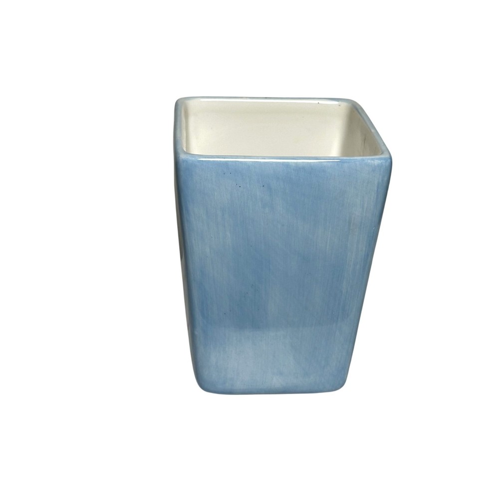 Pottery Barn Blue Ceramic Planter Square Minimalist Decor