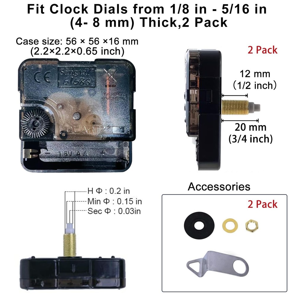 Silent Quartz Clock Movement Kit with Clock Hands for DIY Repair - 2 Pack