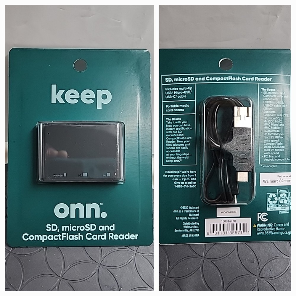 Onn SD, microSD & CompactFlash Card Reader (100014070) NEW