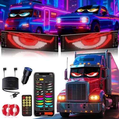 2PCS 23"x5" Devil Eyes Light for Windshield – Dual Screen Sync, 23x5 Inch-2PCS