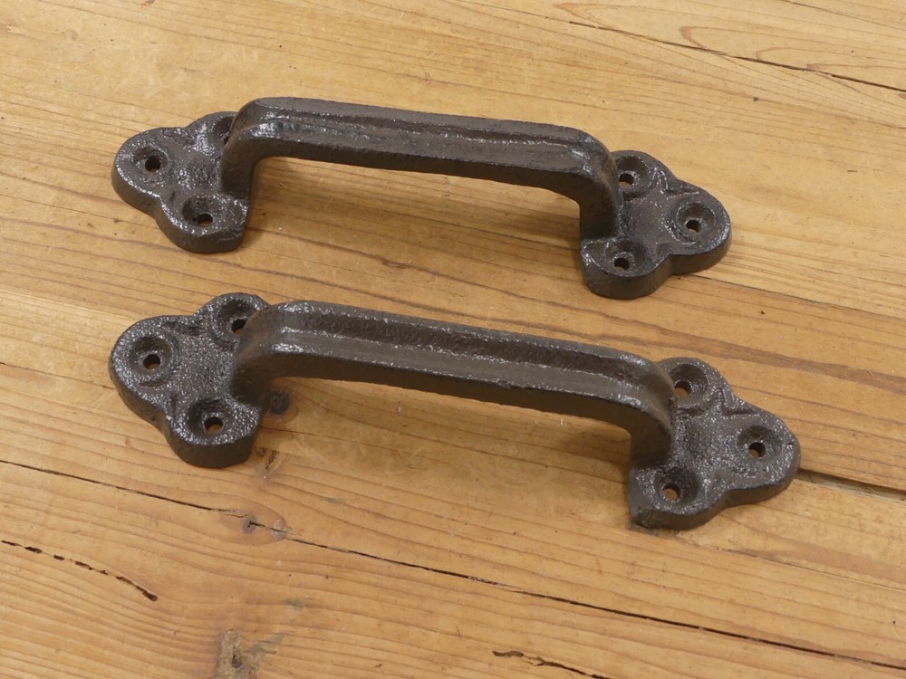 2 Large Handles Door Hardware Pull Gate Shed Drawer Barn Rustic Cast Iron