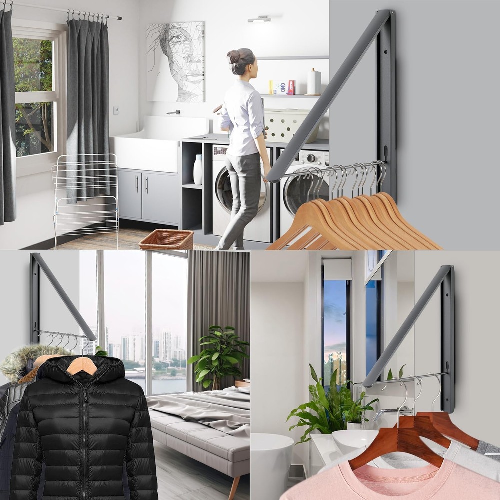 Foldable Clothes Drying Rack, Wall Mounted Retractable Drying Rack Clothes Ha...