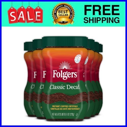 (6 pack) Folgers Classic Decaffeinated Instant Coffee, 8 oz Jar