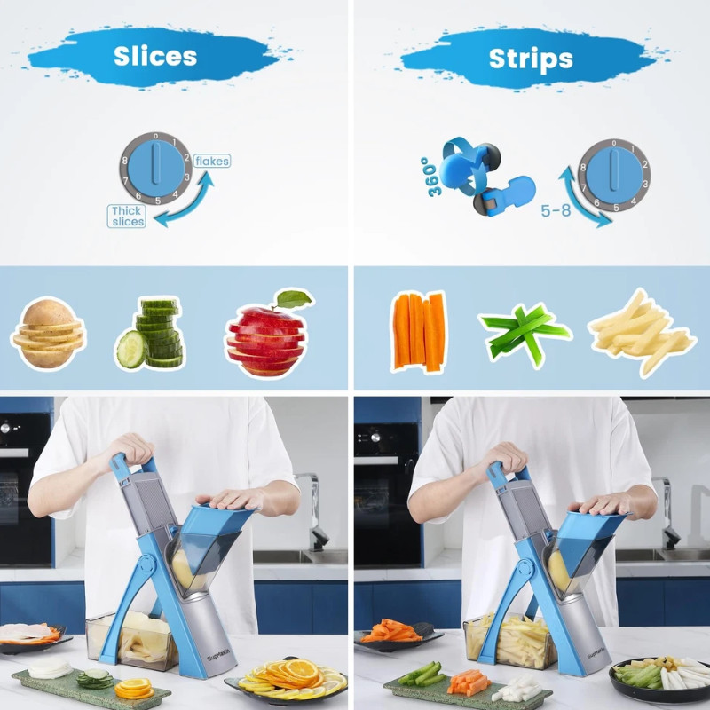 Upgrade Safe Mandoline Vegetable Slicer & Chopper Adjustable Potato Cutter Kitc