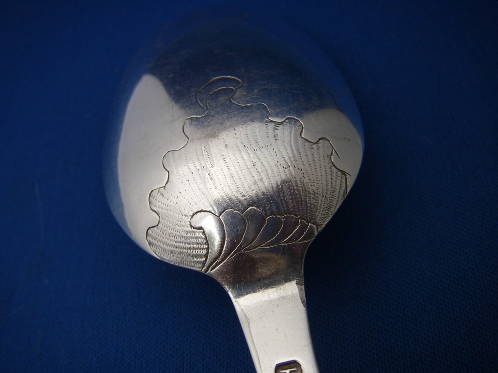 Fine EARLY 18th C GERMAN(?) Silver TABLESPOON-Rococo Engraved Shells, Marked HB