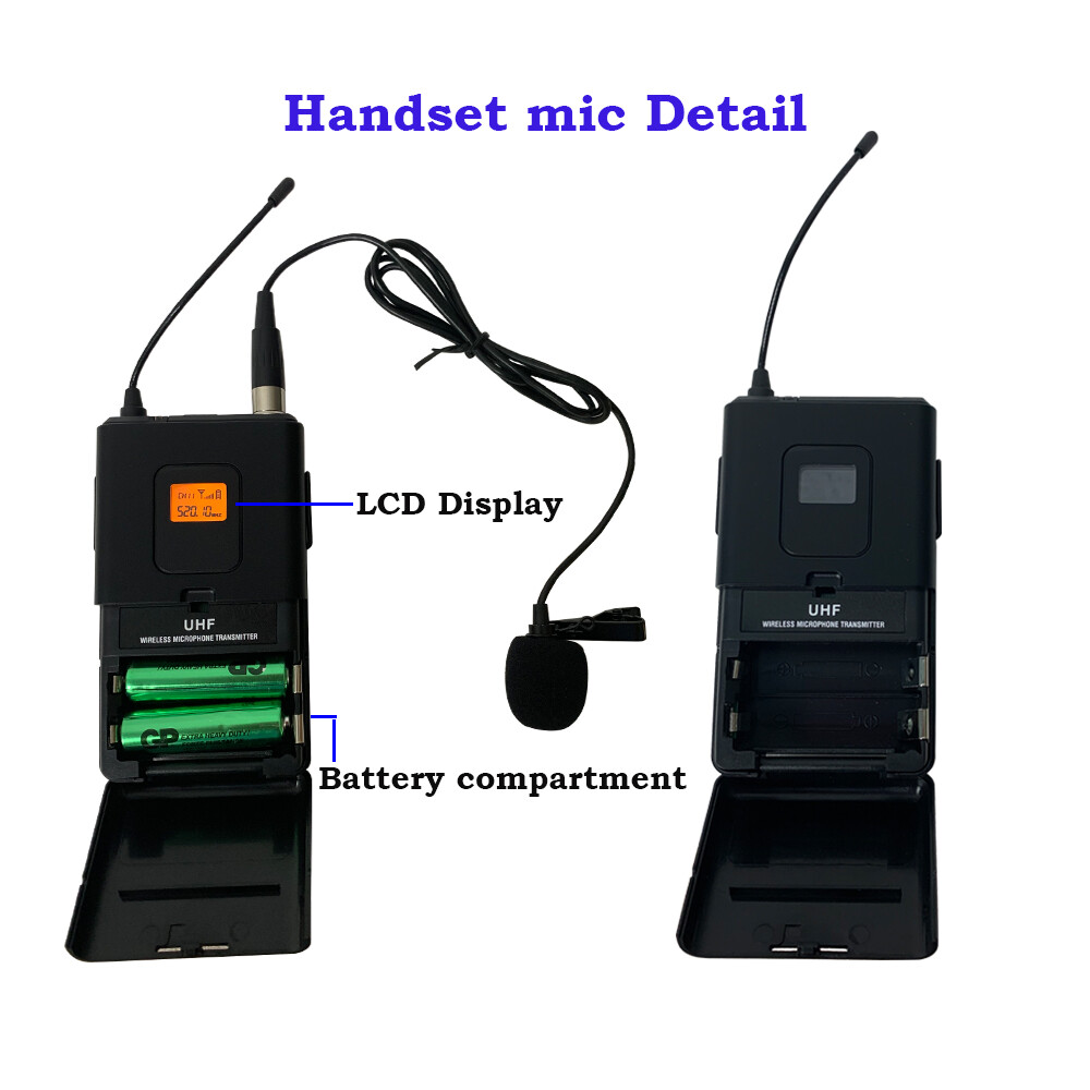 UHF Wireless Microphone Lavalier Lapel Mic Dual CH Receiver Transmitter Headset