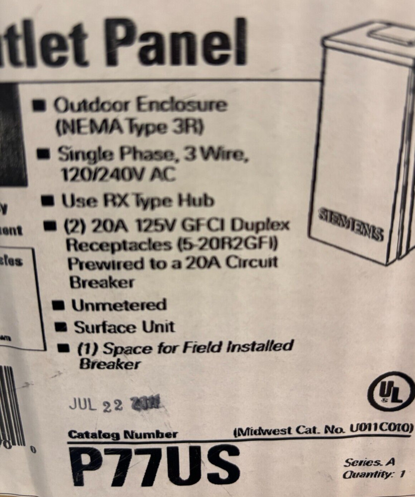 SIEMENS POWER OUTLET PANEL P77US