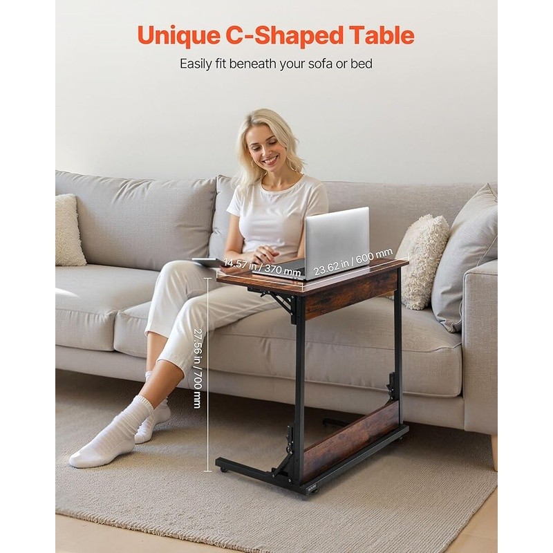 C Shaped Foldable Side Table Space Saving Laptop Stand Easy Assembly Home Use