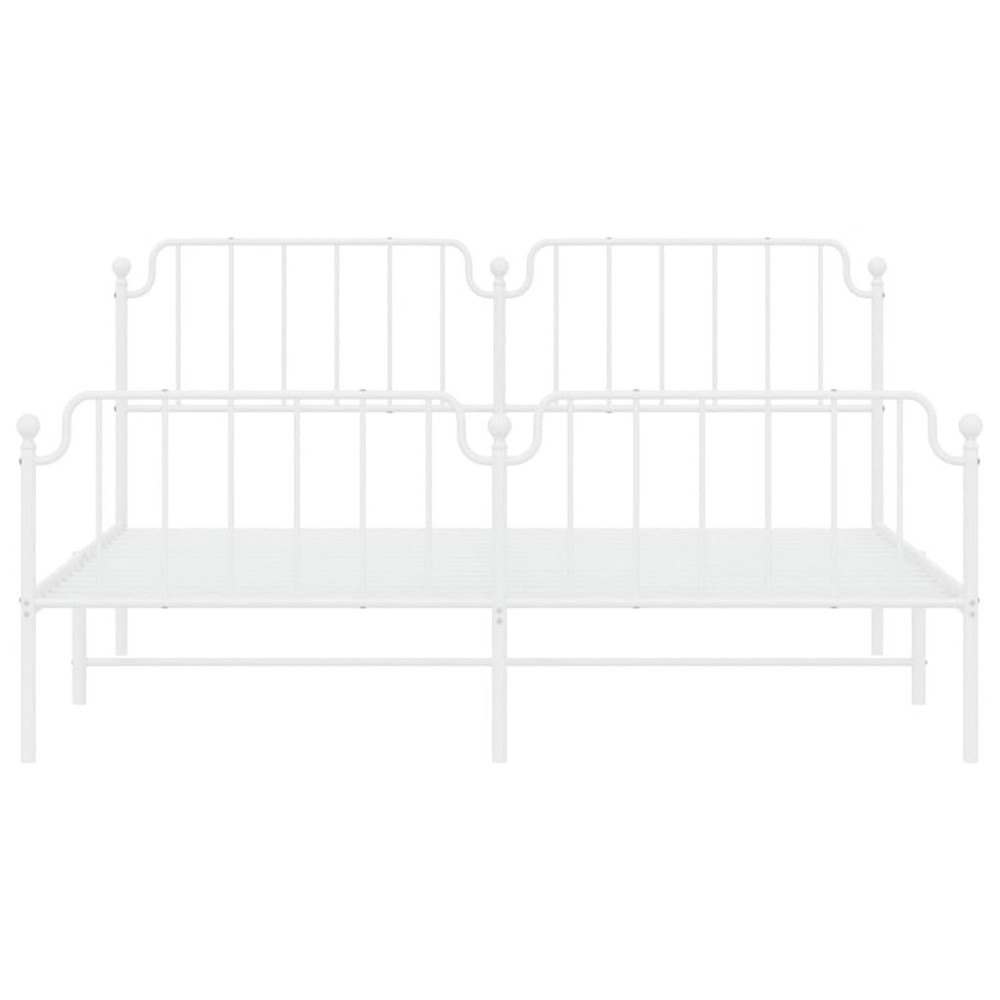 Bed Frame White Powder-Coated Steel Full Bed Frame Rectangular